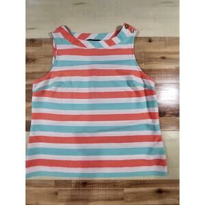 Tommy Hilfiger Striped Sleeveless Top Coral Aqua White Med